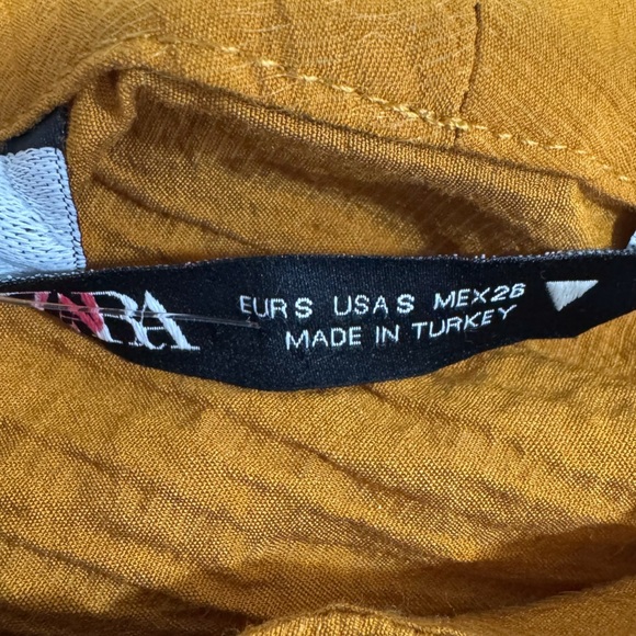 Zara Mustard Shirt With Bow Detail Short Sleeve Button front  Sz Medium - Picture 11 of 14